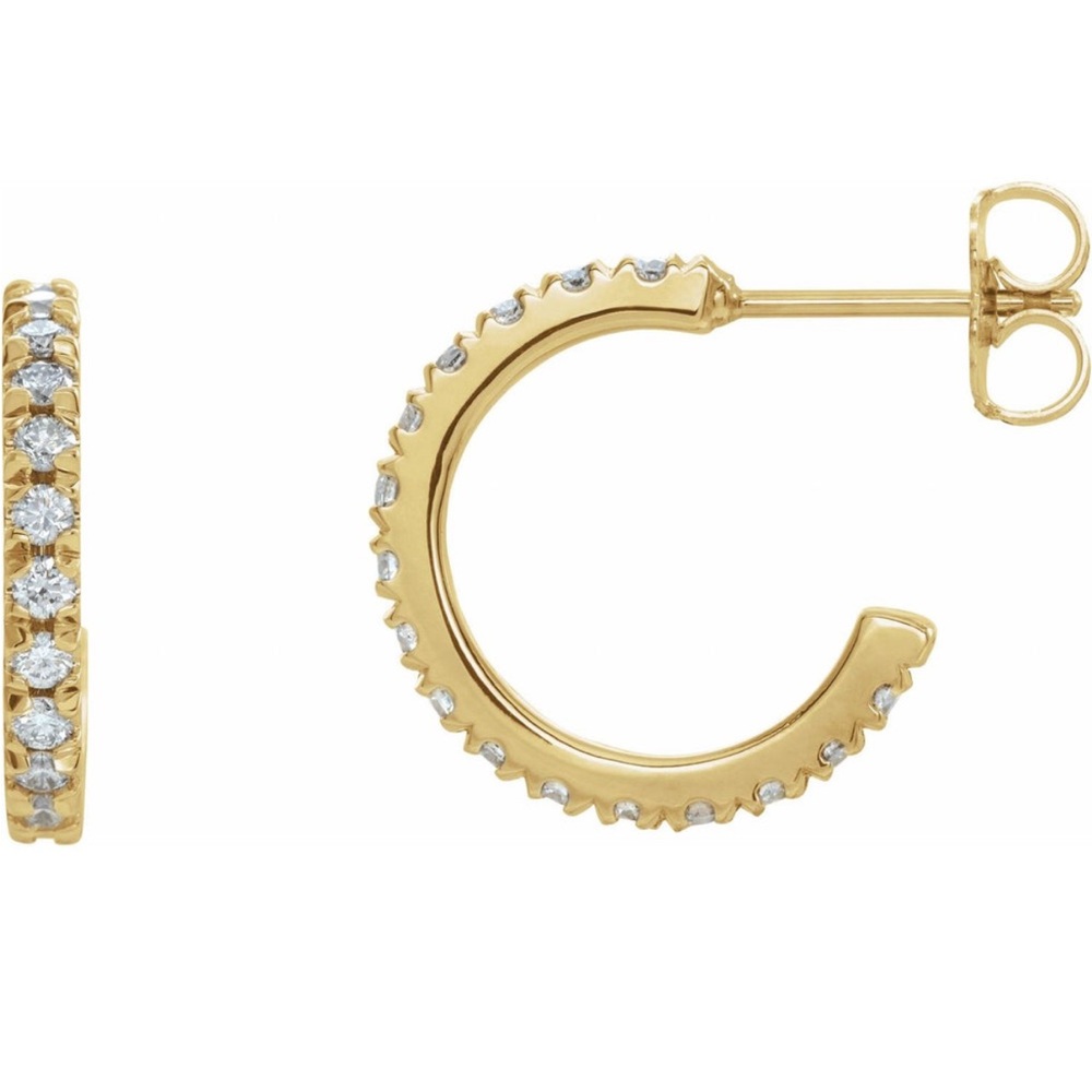 14K Yellow Gold Plated Natural French-Set Huggie Earrings